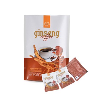 กาแฟปรุงสำเร็จชนิดผง กาแฟผสมโสมและเห็ดหลินจือ น้ำหนักสุทธิ 600 กรัม ขนาดบรรจุ 30 ซอง