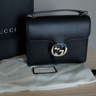 ❌SOLD OUT!!❌GUCCI INTERLOCKING GG LEATHER CROSSBODY BAG BLACK