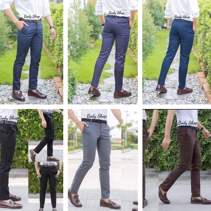 กางเกงสแล็คขายาว แฟชั่นสำหรับผู้ชาย ผ้ายืดเล็กน้อย เอวไม่ยืด