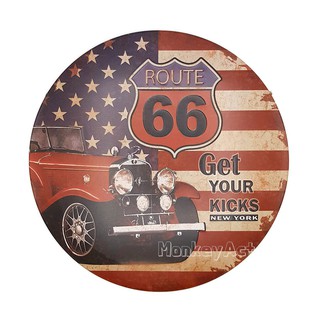 ป้ายสังกะสีวินเทจ Route 66 Get Your Kicks New York (ปั๊มนูน)