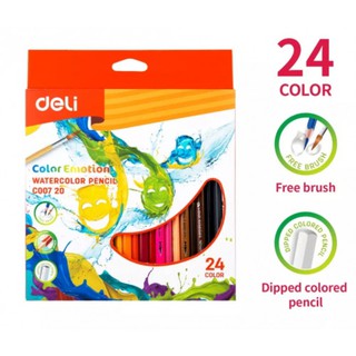 สีไม้ระบายน้ำ Deli 24 สี (ฟรีพู่กัน 1 อัน)