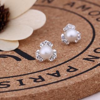 ตุ้มหูเงิน 925 Silver Earrings Pearl Flower DDE51แฟชั่นผู้หญิง