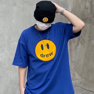 เสื้อยืดแขนสั้น ทรงหลวม พิมพ์ลาย DREW ANGLES HOUSE smiley Justin Bieber สีฟ้า สําหรับผู้ชาย