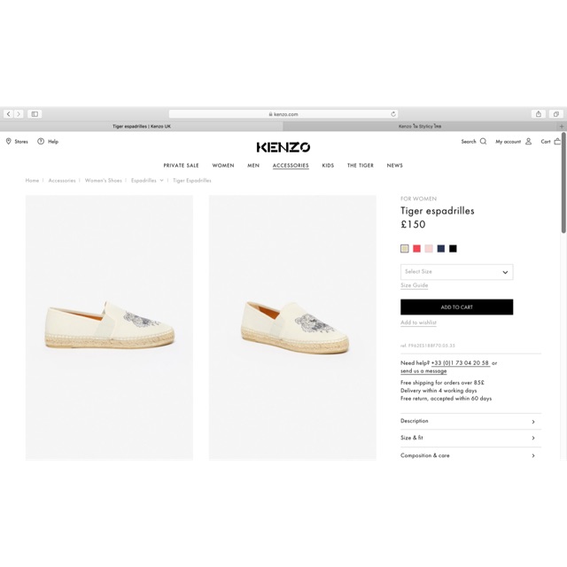 รองเท้า kenzo espadrillers size 39 แท้มือสอง💯