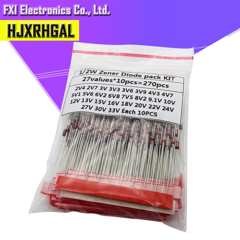 270 ชิ้น/ล็อต 0.5W Zener Diode ชุด 1/2W 2V4-33V Zener Diode pack 12V 18V 5V1 5V6 3V3 3V6 4V3 4V7 6V2