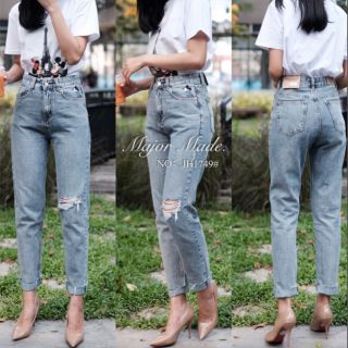 JH1749#ยีนส์ทรงบอยแต่งขาดมีS-XL#jeans house