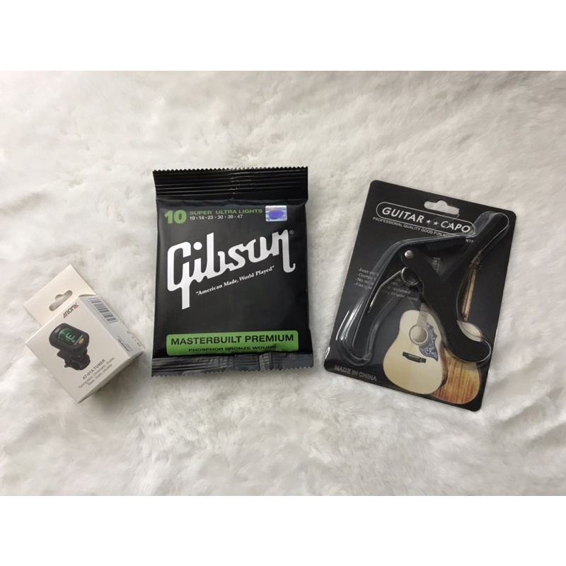 SET 3 ชิ้นสุดคุ้ม 159฿สายกีตาร์โปร่ง,ไฟฟ้า Gibson +คาโก้เหล็กอย่างดี+เครื่องตั้งสาย พร้อมส่งเร็วมาก