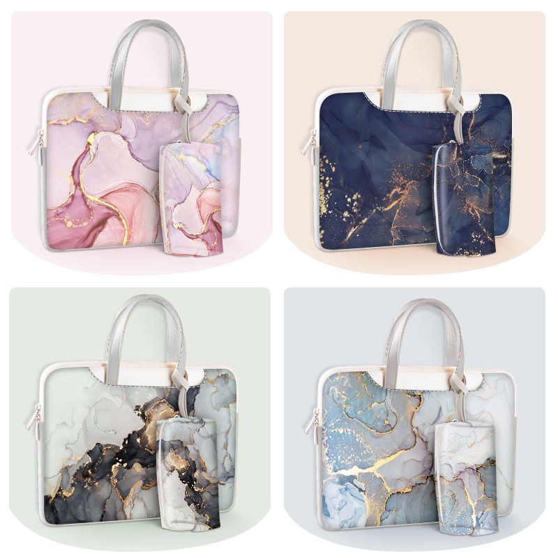 Free power pack PU Waterproof Computer bag marble Small fresh laptop bag 12 13 14 15.6 17.3 inch sling bag