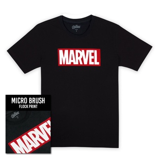 Marvel Men logo Flock Print Micro Brush T-Shirt - เสื้อมาร์เวลผู้ชายพิมพ์กำมะหยี่ ผ้าไมโครบรัช สินค้าลิขสิทธ์แท้100% cha