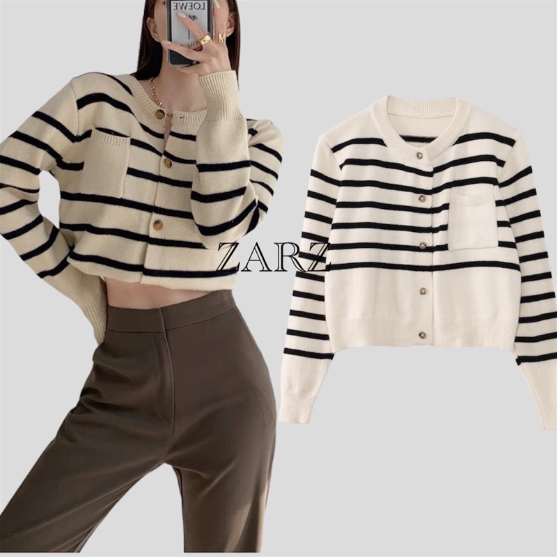 ZARZ.SHOP🍑พร้อมส่ง*คาร์ดิแกนลายทาง6A31