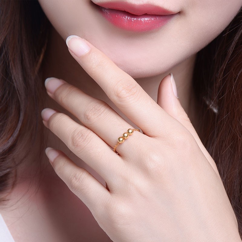 แหวนทองคำ 999 แหวนลูกปัดทองคำบริสุทธิ์สำหรับการขนส่งแหวนทองแหวนผู้หญิงทองคำบริสุทธิ์แหวนโซ่เรียบง่ายทอง เครื่องประดับ