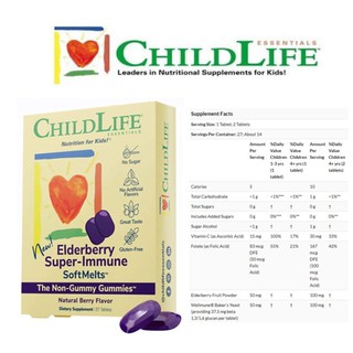 ChildLife, Elderberry Super-Immune SoftMelts, Natural Berry Flavor, 27 Tablets