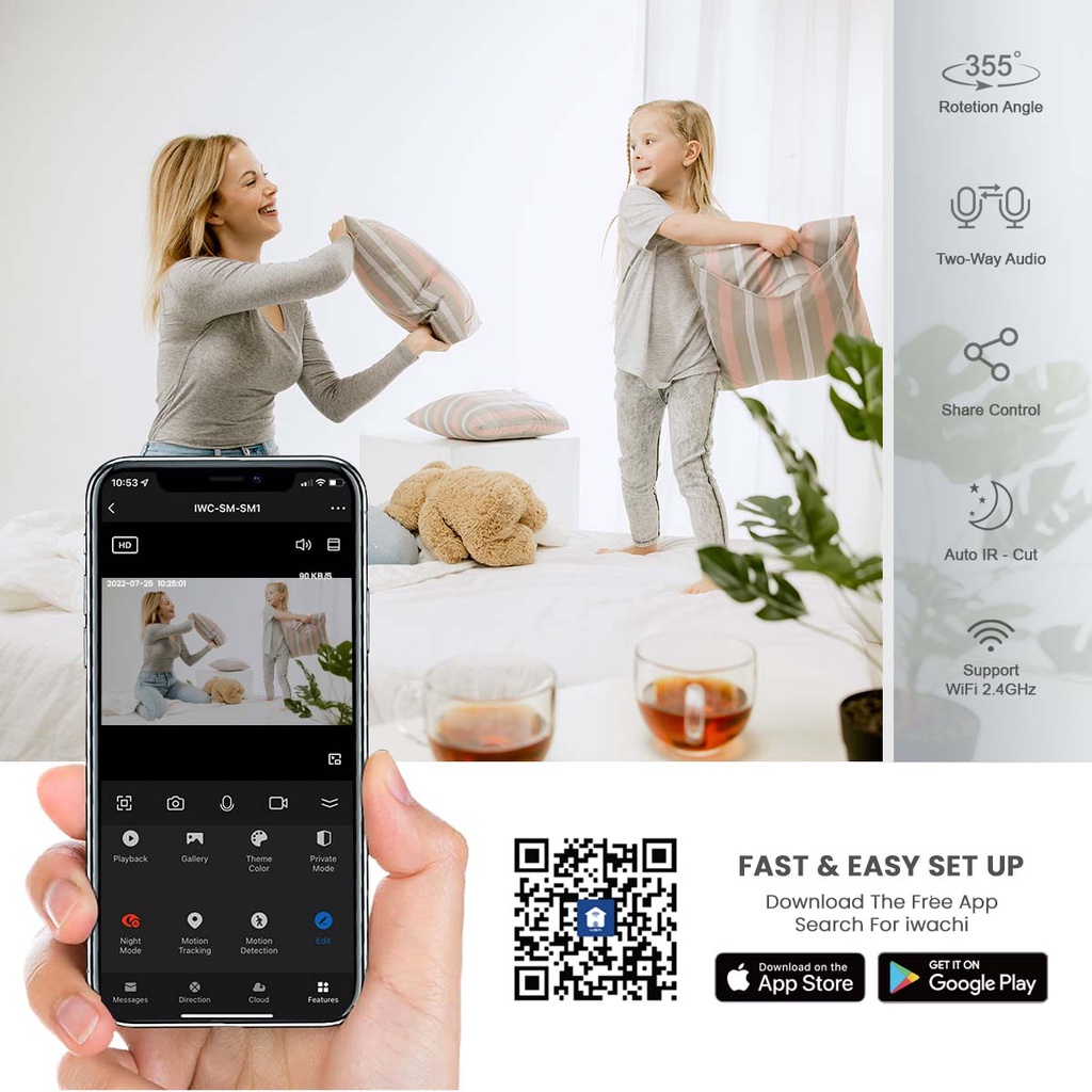 IWACHI กล้องวงจรปิดหมุนได้ 360° สัญญาณ Wifi 2.4G พร้อมไมโครโฟนและลำโพงในตัว