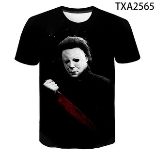 เสื้อยืดแขนสั้นลําลอง พิมพ์ลาย Michael Myers 3 มิติ แฟชั่นฤดูร้อน สําหรับผู้ชาย และผู้หญิง ไซซ์ XS - XXXL