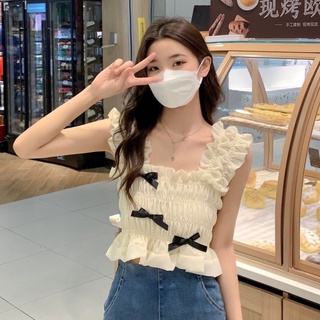🎀 Bo Top เสื้อดีเทลสม๊อกทรงพอดีตัว ติดโบว์ น่ารัก