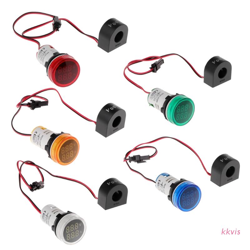 Kkvi โวลต์มิเตอร์แอมมิเตอร์ดิจิทัล AC 50-500V 0-100A ทรงกลม 22 มม.