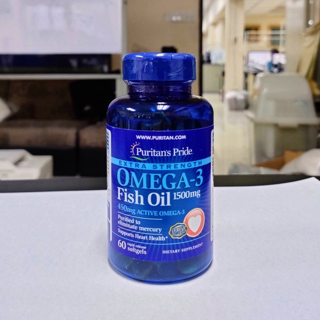 โอเมก้า 3 (น้ำมันปลา) Extra Strength Omega-3 Fish Oil 1500mg.(450 mg Active Omega-3) 60 Softgels (Puritan's Pride)
