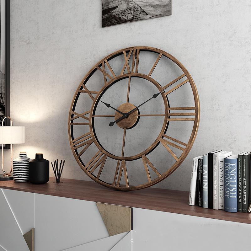 40 ซม.การเคลื่อนไหวเงียบร่วมสมัยหด Nordic ห้องนั่งเล่นห้องนอนนาฬิกา 3D Art Big Retro Iron Hollow เงียบแขวนทำด้วยมือขนาดใ