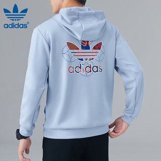 Adidas ของแท้ 100% เสื้อกันหนาวลําลอง มีฮู้ด ปักลายโลโก้ ขนาดใหญ่ ทรงหลวม สําหรับผู้ชาย และผู้หญิง