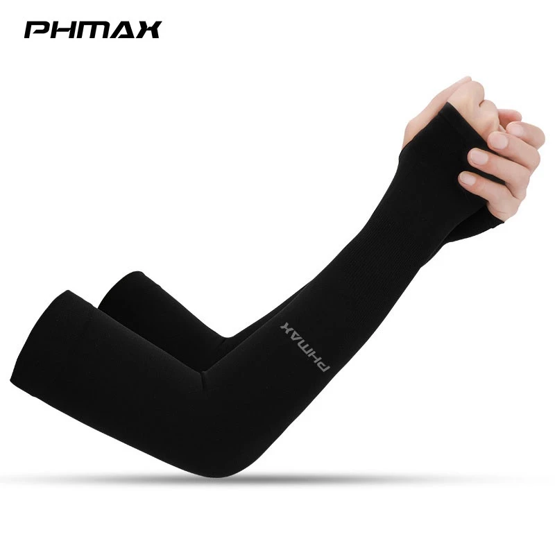 PHMAX ขี่จักรยานแขนน้ําแข็งผ้าระบายอากาศป้องกันรังสียูวีวิ่งแขนแขนฟิตเนสบาสเกตบอลข้อศอก เบาะ