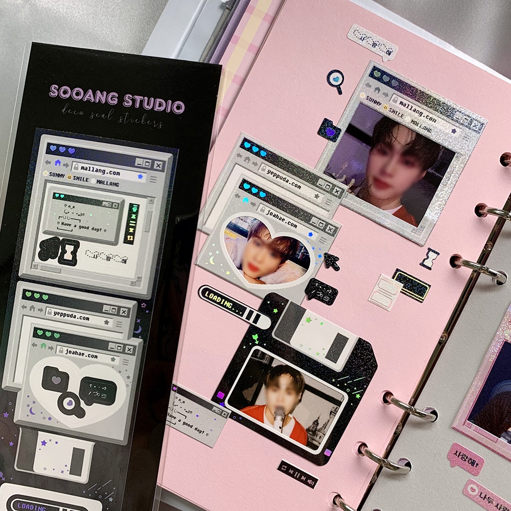 [SOOANG STUDIO] สติ๊กเกอร์กรอบรูป/สติ๊กเกอร์โฮโลแกรมน่ารักเกาหลี/Toploader·Sleeve·Polco·Journal DIY สติกเกอร์วัสดุตกแต่ง