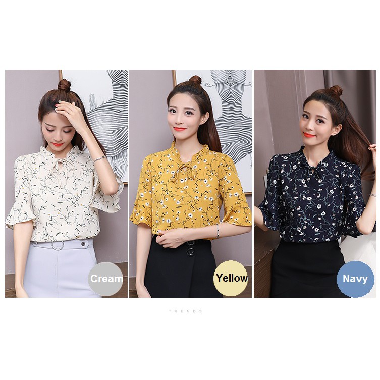 เสื้อทำงานแฟชั่นผู้หญิง ลายดอก ผ้าดีมากกก เหมือนแบบ100% D006