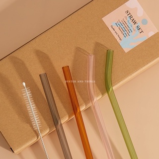 glass straw set | เซตหลอดน้ำแก้ว 4 หลอด | Oyster &amp; Things.