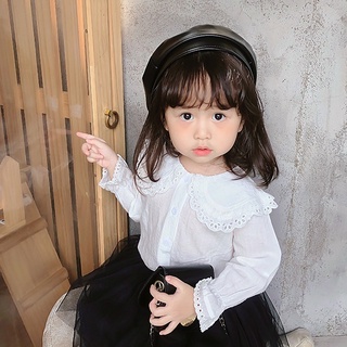 Autumn Children Baby Girls Lapel Blouse With Flared Sleeve Cotton Toddler Teen Princess School Blouse 1-8Y