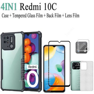 4in1 เคสกันกระแทก Redmi 10C 10 C 1 0C ฟิล์มกระจกนิรภัย และฟิล์มเลนส์กล้องคาร์บอนและผิวหนัง