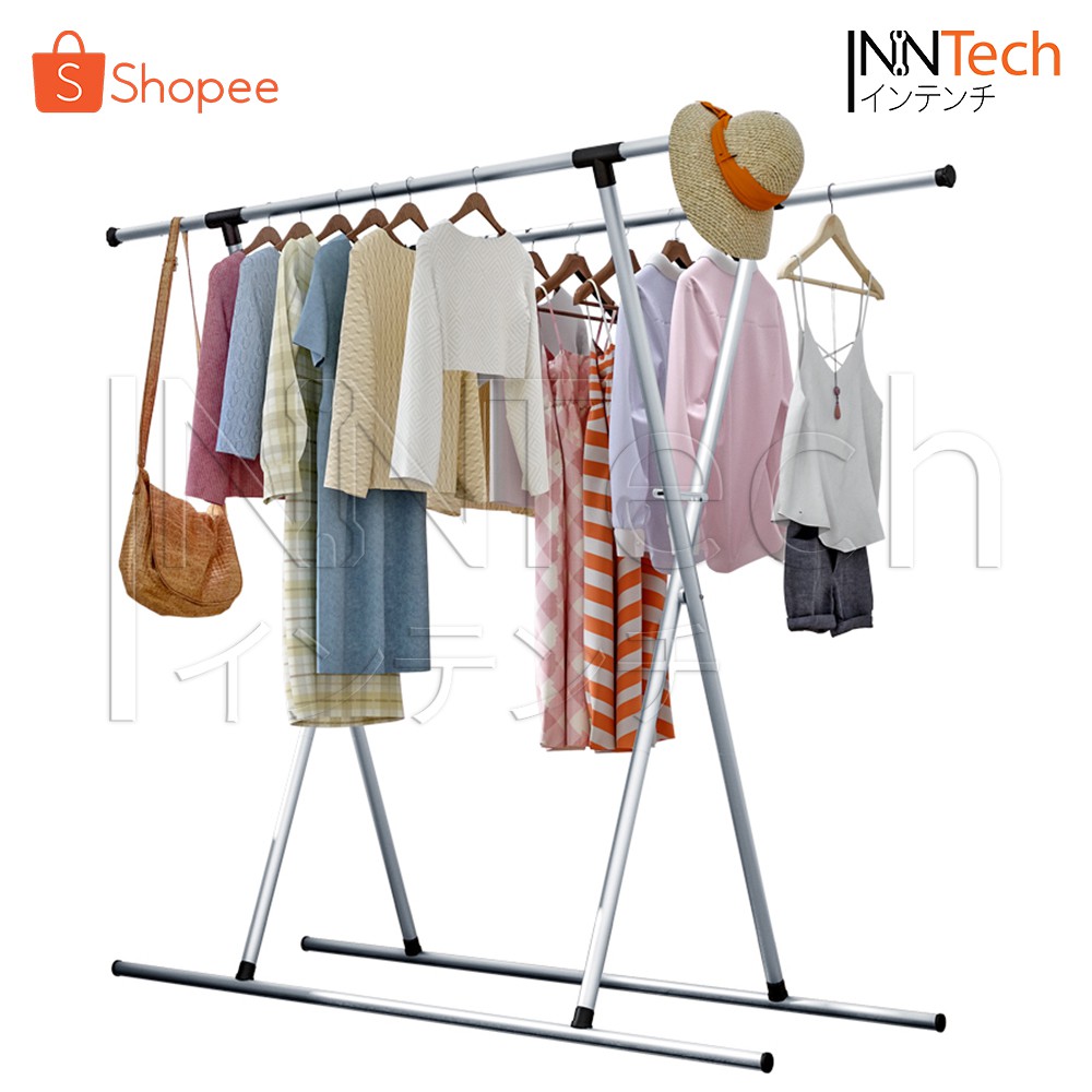 InnHome ราวตากผ้า แขวนผ้า บาร์คู่ แยกผ้าสี-ผ้าขาว ป้องกันสีตก ปรับขนาดได้ รองรับน้ำหนักได้ถึง 100 kg