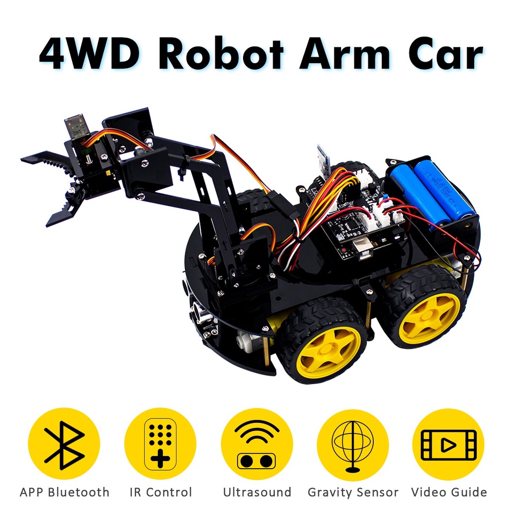 [COD] LAFVIN 2-in-1 รถยนต์หุ่นยนต์ 4WD + แขนกล ชุดเรียนรู้ Arduino UNO R3 รองรับ Bluetooth