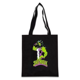 Marvel She-Hulk The Green Angry Woman กระเป๋าเดินทาง ผ้าแคนวาส ทรงโท้ท ผู้หญิง สีดํา สีขาว DIY ของขวัญช้อปปิ้ง ห้องครัว