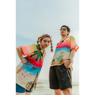 CuteBoy Shop เสื้อเชิ้ต ผ้าไหมอิตาลี ลาย CuteBoy On The Beach