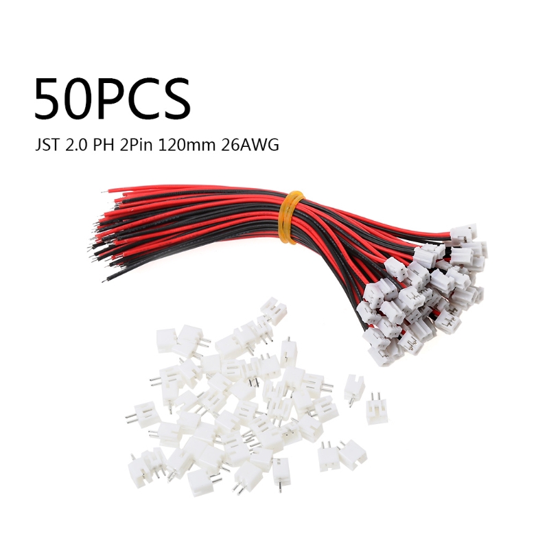 younx 50 ชุด mini micro jst 2 . 0 ph 2 - pin ปลั๊กเสียบเชื่อมต่อพร้อมสายเคเบิ้ล 120 มม 26 awg