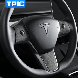 Tesla อุปกรณ์เสริมTIC For Tesla Model 3 &amp;am; Y Alcantara Steering Wheel Cover Trim Sticker Center Console Interior Mould