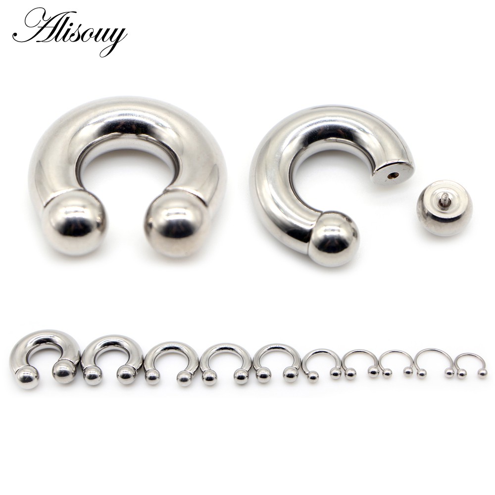 Alisouy 1 ชิ้นขนาดใหญ่ Captive ลูกปัดจมูกแหวนหูปลั๊ก Expander Guauge ชาย BCR Hoop ต่างหูเจาะเครื่องประดับ
