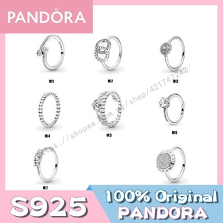 Pandora แหวนเงินแท้ S925 จี้รูปมงกุฎ สองวงกลม ของขวัญวันเกิด สําหรับผู้หญิง p825