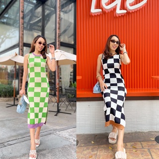 Ladyiconz - Checkered Dress เดรสผ้านิต ลายตาราง