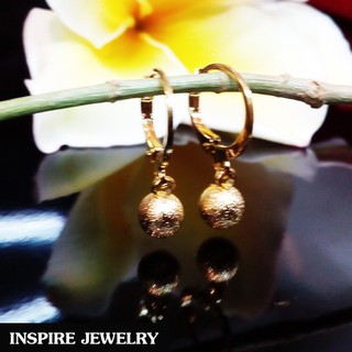 INSPIRE JEWELRY  ต่างหูห่วงทองห้อยลูกกลมทำซาติน งานปราณีตแบบร้านทอง สวยงาม น่ารัก