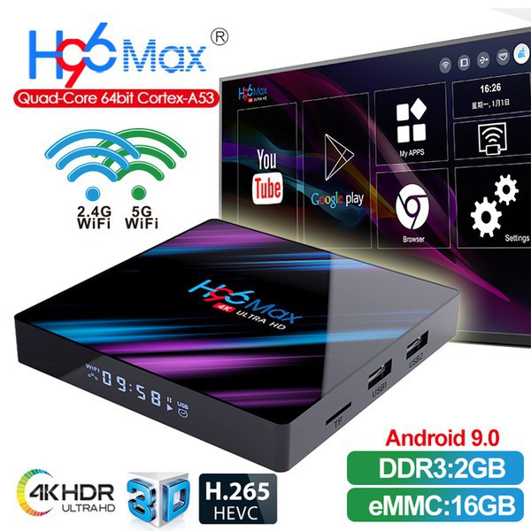 กล่องทีวีH96 MAX-3318 True Quad-core Android 9.0 with 4K Media Player