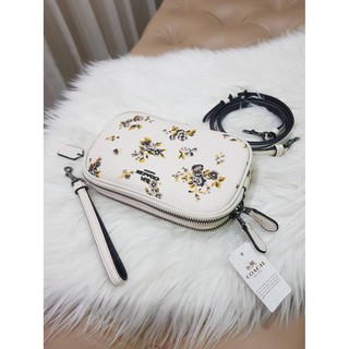 (ส่งฟรี) COACH ⚜️ งาน Shop ⚜️ CROSSBODY POUCH &amp; CLUTCH WITH FLORAL PRINT กระเป๋าครอสบอดี้ 2 ซิป มี 2 สาย สามารถถอดได้