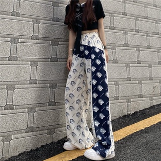 กางเกงขายาวใส่ได้หญิงชาย กางเกงเอวสูงทรงกระบอก กางเกงทรงหลวมเอวยางยืดไตล์เกาหลีแฟชั่น สตรีท ฮิปฮอป คู่รัก
