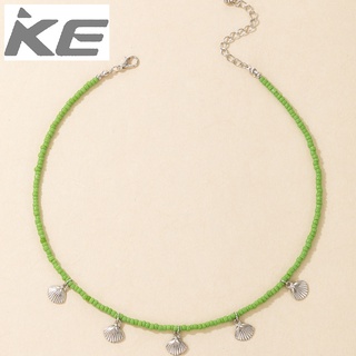 Simple Necklace Jewelry Green Rice Bead Metal Silver Shell Pendant Necklace for girls for wome