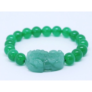 Tiffjewelry ปี่เซียะหยก ร้อยโมราเขียว(Green agate)