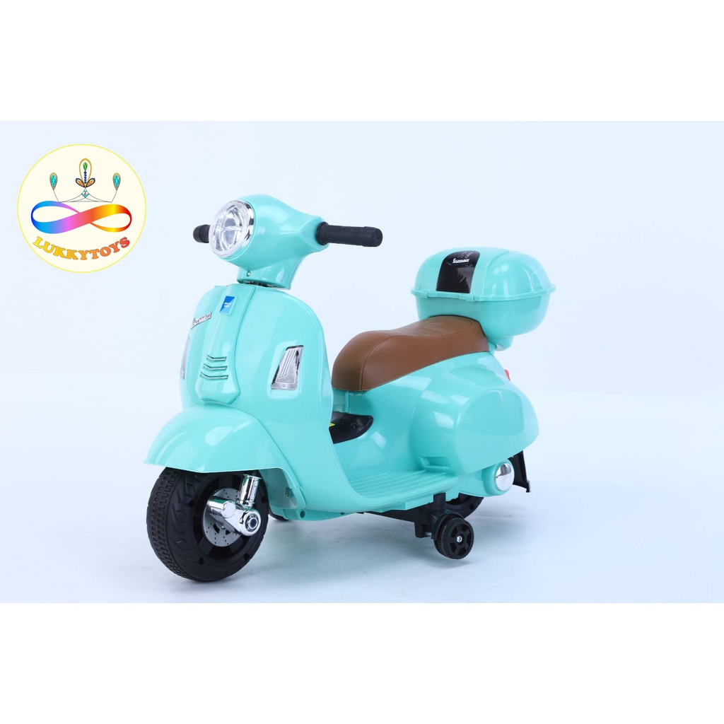 lukkytoys มอไซต์เวสป้า รถแบตเตอรี่มอเตอร์ไซค์ทรงเวสป้า รถแบตเตอรี่เด็ก รถเด็กเล่น รุ่นใหม่ล่าสุด สุดคลาสสิค รุ่น 121