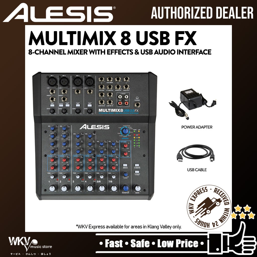 Alesis MultiMix 8 USB FX เครื่องผสมสัญญาณเสียง 8 ช่อง พร้อมเอฟเฟค และอินเตอร์เฟซเสียง USB (คละแบบ 8)