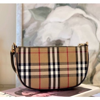 BURBERRY VINTAGE CHECK COTTON OLYMPIA SHOULDER POUCH IN ARCHIVE BEIGE กระเป๋าถือ สะพายไหล่ แบรนด์เบอเบอรี่ ลายสก็อต