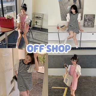 OFF SHOP พร้อมส่ง (OFF-8K63) ชุดเดรสแขนสั้นลายทาง สไตล์เกาหลีๆน่ารักๆใส่สบายผ้านิ่มาก