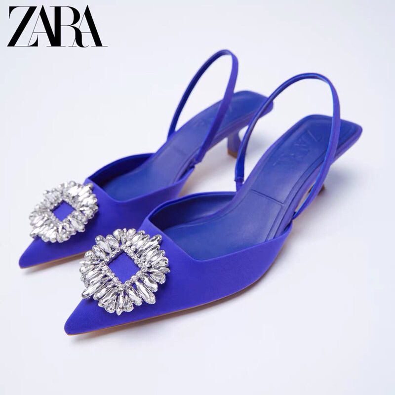 [ZARA] ZARA BLUE HIGH SHOES OPEN HEELS WITH SPLITTING STONE
