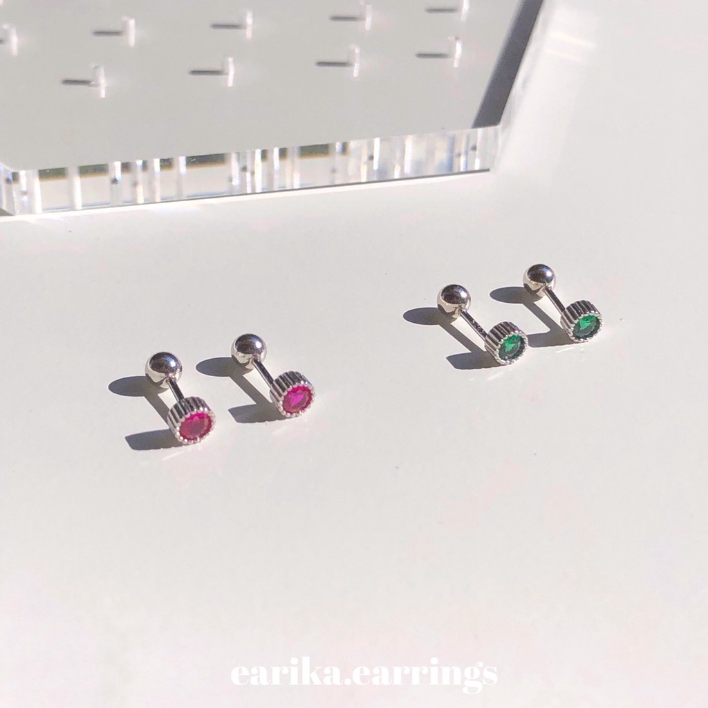 earika.earrings - round gemstone piercing จิวหูเงินแท้รูปวงกลมจี้เพชร เหมาะสำหรับคนแพ้ง่าย